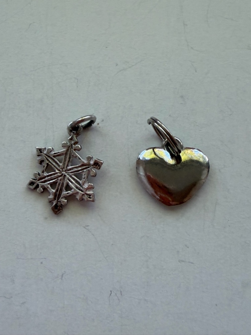 Sterling Silver Heart and Snowflake Charm Set